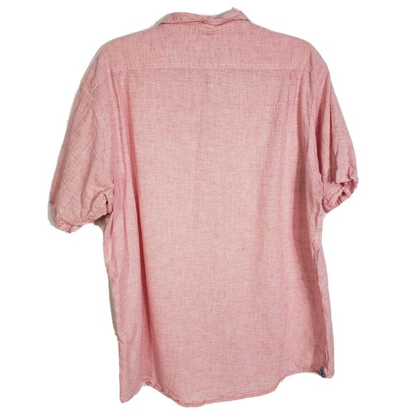 Cremieux Collection Mens Shirt Sz XL Short Sleeve Button Pink Flax Blend Pockets - Picture 2 of 11
